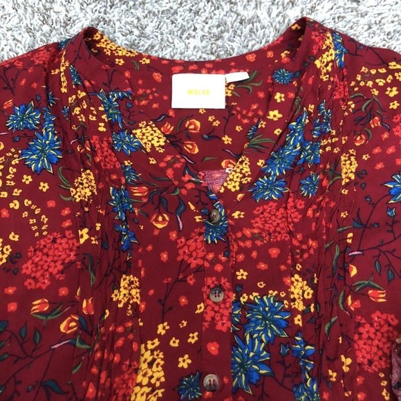 mauve long sleeve blouse floral design Size Medium Roll Cuff Buttons - Picture 3 of 9